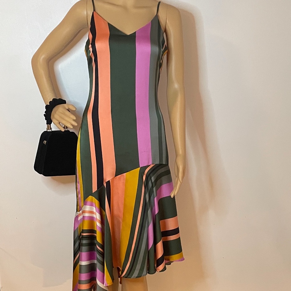 Midi ruffled striped spaghetti strap sheath flare!